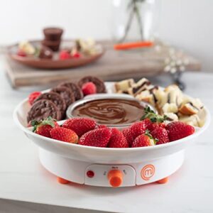masterchef chocolate fondue maker- deluxe electric dessert fountain fondue pot set w 4 forks & party serving tray -melting, warming caramel, cheese, sauce, fun birthday easter day gift