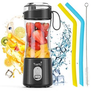 tastli portable blender for shakes and smoothies, usb rechargeable mini travel electric personal size, with 13oz blender bottles, powerful motor, 6 blades(black)