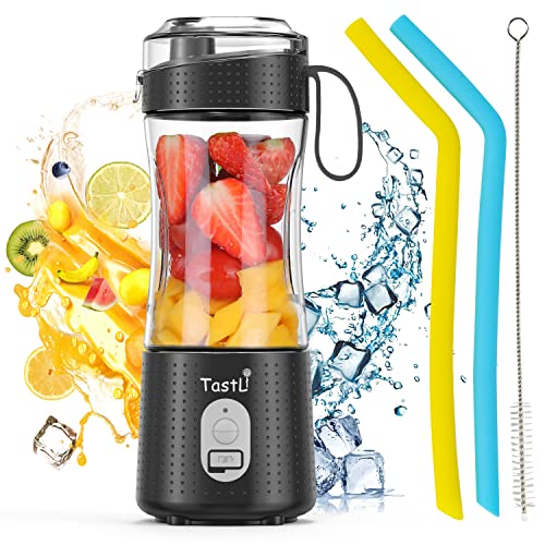 TastLi Portable Blender for Shakes and Smoothies, USB Rechargeable Mini Travel Electric Personal Size, with 13oz Blender Bottles, Powerful Motor, 6 Blades(Black)