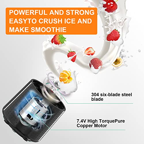 TastLi Portable Blender for Shakes and Smoothies, USB Rechargeable Mini Travel Electric Personal Size, with 13oz Blender Bottles, Powerful Motor, 6 Blades(Black)