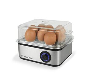 homecraft premium stainless steel 8 capacity electric large hard-boiled egg cooker poached, scrambled, omelets, whites, sandwiches, for keto & low-carb diets, vegetable steamer, with buzzer