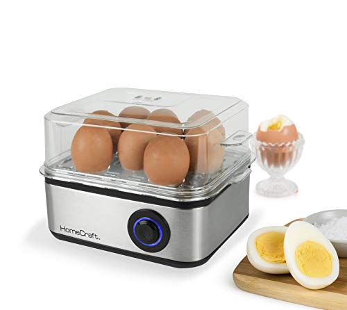 HomeCraft Premium Stainless Steel 8 Capacity Electric Large Hard-Boiled Egg Cooker Poached, Scrambled, Omelets, Whites, Sandwiches, for Keto & Low-Carb Diets, Vegetable Steamer, with Buzzer