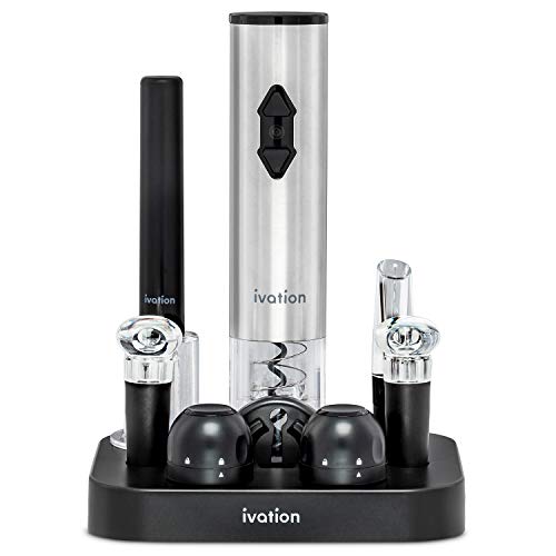 Ivation 9-Piece Wine Opener Gift Set | Deluxe Bar Kit with Electric Battery-Operated Bottle Opener, Air Pump Cork Extractor, Aerator Pourer, Wine Stoppers, Champagne Stoppers, Foil Cutter & Stand