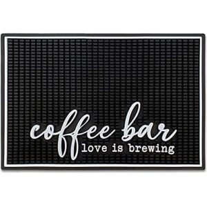 new mungo coffee bar mat – coffee bar accessories for coffee station, coffee accessories, coffee bar decor, coffee decor – love is brewing coffee maker mat for countertops – rubber mat – 18”x12”