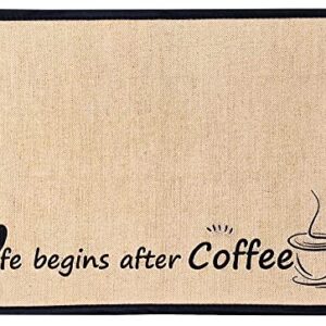 Silanto Coffee Bar Mat, Coffee Station Decor Fabric Coffee Mat for Coffee Bar Home Decor Daily Use 20x14inch… (Life begins after coffee)