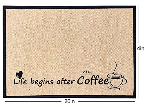 Silanto Coffee Bar Mat, Coffee Station Decor Fabric Coffee Mat for Coffee Bar Home Decor Daily Use 20x14inch… (Life begins after coffee)