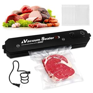 Vacuum Sealer Machine for Food Srorage, Automatic Food Sealer Dry Moist Air Sealing System, with 10 Food Vacuum Sealers Precut Bags (Black, 60kPa)