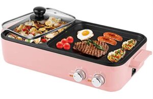 indoor nonstick electric griddle and hot pot – 2-in-1 hot pot – independent dual temperature control(pink)
