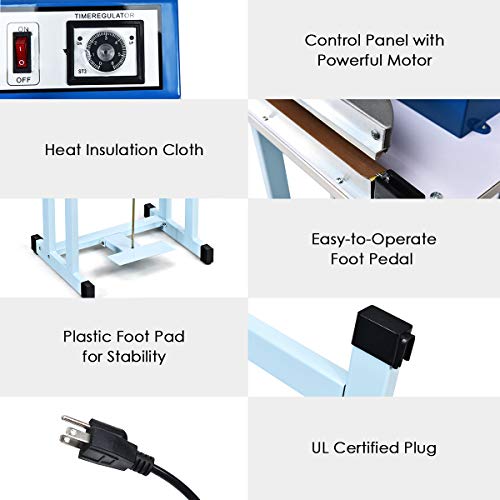 Goplus 110V 12" Foot Pedal Impulse Sealer with Cutter, Heat Seal Closer Plastic Bag Sealing Machine, Cutting Machine, Ideal for Industrial and Commercial Use