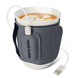 coffee and drinks heated sleeve reusable coffee warmer with portable usb fast charging heats cups, a drink holder with an adjustable sleeve, type c usb cable included (grey)