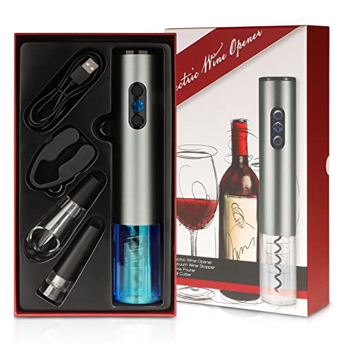 Wine Opener Electric,Wine Bottle Opener, Rechargeable Corkscrew with USB Charging Line,Pourer, Foil Cutter, Vacuum Pumping Stopper Battery Powered Cordless Wine Opener Kit