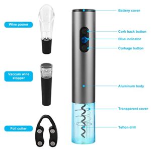 Wine Opener Electric,Wine Bottle Opener, Rechargeable Corkscrew with USB Charging Line,Pourer, Foil Cutter, Vacuum Pumping Stopper Battery Powered Cordless Wine Opener Kit