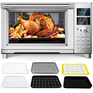 nuwave bravo air fryer toaster oven combo, 12-in-1 smart convection ovens countertop 30qt with integrated digital temperature probe, tray, basket, fry rack and recipes
