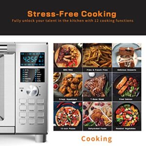 Nuwave Bravo Air Fryer Toaster Oven Combo, 12-in-1 Smart Convection Ovens Countertop 30QT with Integrated Digital Temperature Probe, Tray, Basket, Fry Rack and Recipes