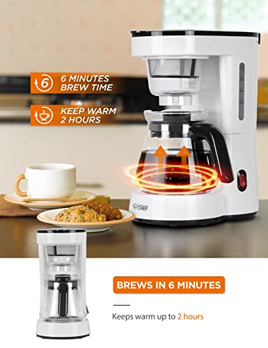 Commercial Chef Coffee Maker, Drip Coffee Maker with Pour Over Filter, 5 Cup Coffee Maker with 0.75L Water Tank, Brews in 6 Minutes