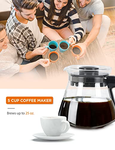 Commercial Chef Coffee Maker, Drip Coffee Maker with Pour Over Filter, 5 Cup Coffee Maker with 0.75L Water Tank, Brews in 6 Minutes