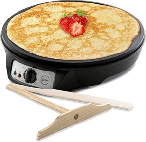 lumme crepe maker – nonstick 12-inch breakfast griddle hot plate cooktop with adjustable temperature control and led indicator light, includes wooden spatula and batter spreader.
