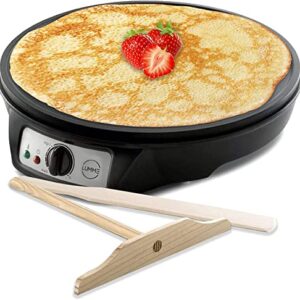 Lumme Crepe Maker - Nonstick 12-inch Breakfast Griddle Hot Plate Cooktop with Adjustable Temperature Control and LED Indicator Light, Includes Wooden Spatula and Batter Spreader.