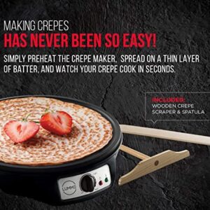 Lumme Crepe Maker - Nonstick 12-inch Breakfast Griddle Hot Plate Cooktop with Adjustable Temperature Control and LED Indicator Light, Includes Wooden Spatula and Batter Spreader.