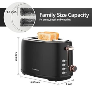 Evoloop Toaster 2 Slice, Stainless Steel Bread Toasters, 6 Bread Shade Settings, Reheat, Bagel, Defrost, Cancel Function, 1.5" Extra Wide Slots,with Removable Crumb Tray and Warming Rack (Black)