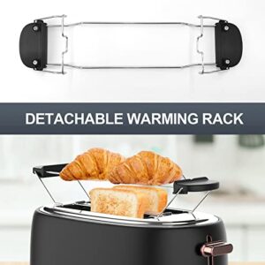 Evoloop Toaster 2 Slice, Stainless Steel Bread Toasters, 6 Bread Shade Settings, Reheat, Bagel, Defrost, Cancel Function, 1.5" Extra Wide Slots,with Removable Crumb Tray and Warming Rack (Black)