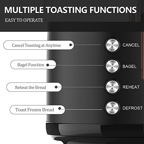 Evoloop Toaster 2 Slice, Stainless Steel Bread Toasters, 6 Bread Shade Settings, Reheat, Bagel, Defrost, Cancel Function, 1.5" Extra Wide Slots,with Removable Crumb Tray and Warming Rack (Black)