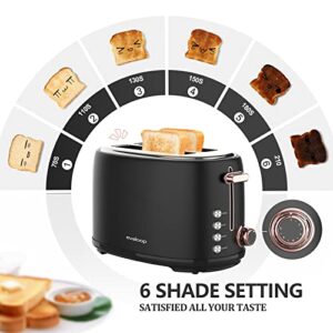 Evoloop Toaster 2 Slice, Stainless Steel Bread Toasters, 6 Bread Shade Settings, Reheat, Bagel, Defrost, Cancel Function, 1.5" Extra Wide Slots,with Removable Crumb Tray and Warming Rack (Black)