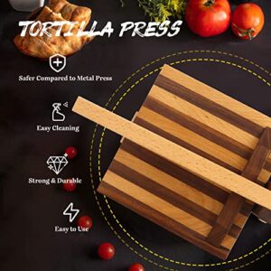 Hardwood Tortilla Maker - 10" Square Wooden Tortilla Press - for Homemade Mexican Tortillas, Roti, Burritos, Taco and More, Natural Food-Grade wood (beech & Walnut) - Enjoy the Natural Taste