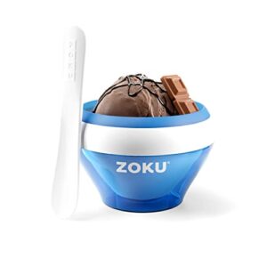 zoku ice cream maker, compact make and serve bowl with stainless steel freezer core creates soft serve, frozen yogurt, ice cream and more in minutes, bpa-free, blue