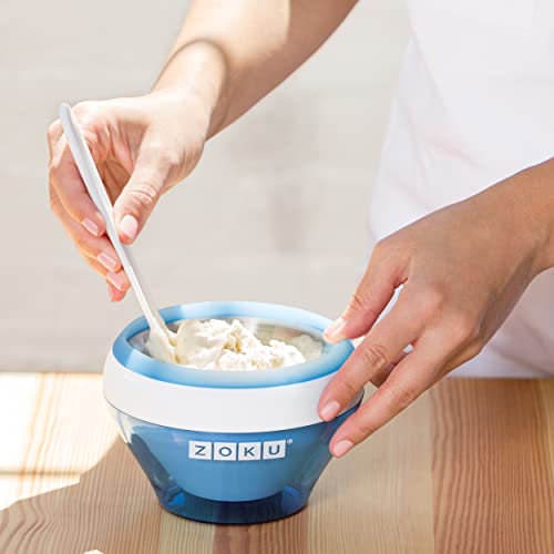 ZOKU Ice Cream Maker, Compact Make and Serve Bowl with Stainless Steel Freezer Core Creates Soft Serve, Frozen Yogurt, Ice Cream and More in Minutes, BPA-free, Blue