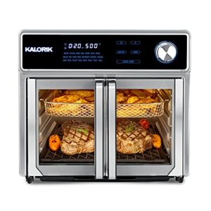 kalorik maxx air fryer oven grill, 26 quart, smokeless indoor grill and air fryer oven combo, up to 500°f, 1700w, digital display, 22 presets, 11 accessories and bonus cookbook