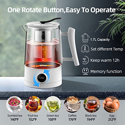 Electric Kettle , Tea Kettle With LED Indicator,1.7 L Smart Temperature Control Hot Water Kettle With Removable Infuser, BPA-Free Tea Maker Coffee Pot Auto Shut-Off & Boil Dry Protection,Keep Warm 12H