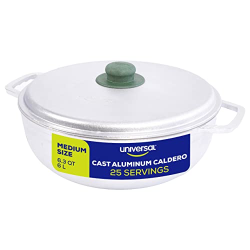 Universal Cast Aluminum Caldero Rice Cooker 25 Cups - 6.3 QT /6 L Even Heat Distribution Deep Fryer for Fast Cooking and Easy Cleaning, Ergonomic Handles Large Soup Pot, for French Fries, Stews