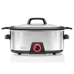 chefman 6-quart slow cooker, electric countertop cooking, stovetop & oven-safe removable insert for browning & sautéing, family-size soups & stews, nonstick & dishwasher-safe interior