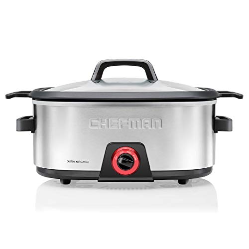 Chefman 6-Quart Slow Cooker, Electric Countertop Cooking, Stovetop & Oven-Safe Removable Insert for Browning & Sautéing, Family-Size Soups & Stews, Nonstick & Dishwasher-Safe Interior