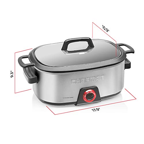 Chefman 6-Quart Slow Cooker, Electric Countertop Cooking, Stovetop & Oven-Safe Removable Insert for Browning & Sautéing, Family-Size Soups & Stews, Nonstick & Dishwasher-Safe Interior