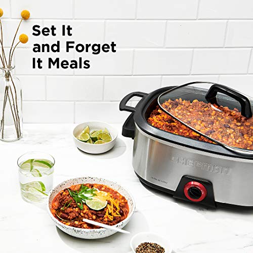 Chefman 6-Quart Slow Cooker, Electric Countertop Cooking, Stovetop & Oven-Safe Removable Insert for Browning & Sautéing, Family-Size Soups & Stews, Nonstick & Dishwasher-Safe Interior
