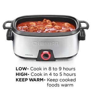 Chefman 6-Quart Slow Cooker, Electric Countertop Cooking, Stovetop & Oven-Safe Removable Insert for Browning & Sautéing, Family-Size Soups & Stews, Nonstick & Dishwasher-Safe Interior