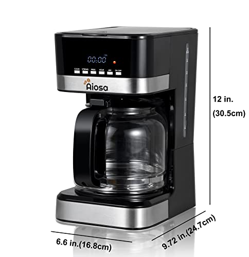 Aiosa 4-12 Cups Personal Coffee Maker,Programmable Coffee Maker,Drip Coffee Machine,With Glass Coffee Pot,Cafetera,Filter Coffee Machine,Stainless Steel, Coffee Maker Machine