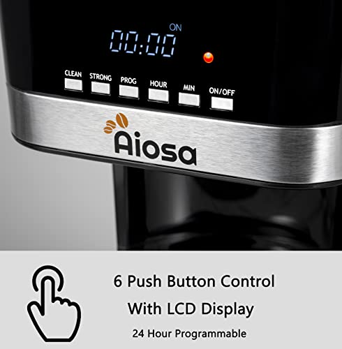 Aiosa 4-12 Cups Personal Coffee Maker,Programmable Coffee Maker,Drip Coffee Machine,With Glass Coffee Pot,Cafetera,Filter Coffee Machine,Stainless Steel, Coffee Maker Machine