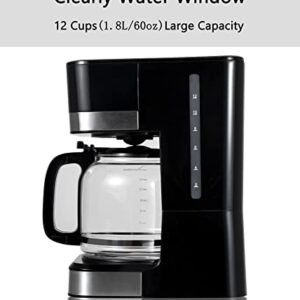 Aiosa 4-12 Cups Personal Coffee Maker,Programmable Coffee Maker,Drip Coffee Machine,With Glass Coffee Pot,Cafetera,Filter Coffee Machine,Stainless Steel, Coffee Maker Machine