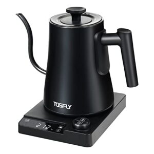 tosfly gooseneck electric kettle – 1200w 1.0l pour-over kettle with led display stainless steel coffee kettle with temperature control leak-proof, automatic shut off, anti-dry protection tea kettle