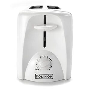 dominion 2-slice toaster with shade control, slide-out crumb tray, auto-shutoff, toast lift, white