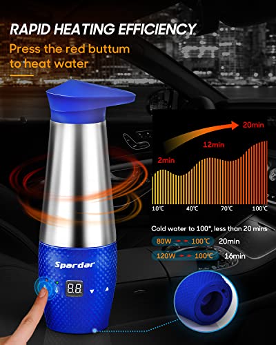 Car Kettle 12V, Portable Car Kettle Water Boiler with Temperature Control, Stainless Steel Inner, Quick Boiling, Auto Shut-Off, Leak Proof and Boil-Dry Protection, 348ml