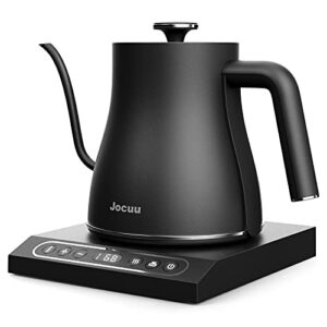 jocuu gooseneck electric pour over kettle with temperature control, tea & pour over coffee kettle, stainless steel, auto shutoff boil-dry protection, 0.8l, matte black
