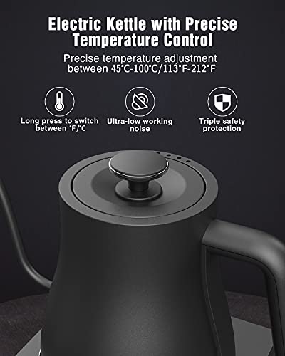 Jocuu Gooseneck Electric Pour Over Kettle with Temperature Control, Tea & Pour Over Coffee Kettle, Stainless Steel, Auto Shutoff Boil-Dry Protection, 0.8L, Matte Black