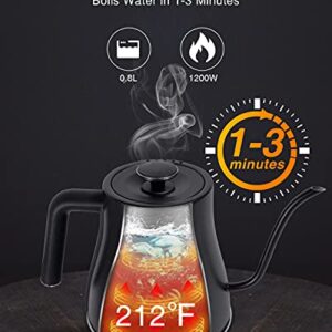 Jocuu Gooseneck Electric Pour Over Kettle with Temperature Control, Tea & Pour Over Coffee Kettle, Stainless Steel, Auto Shutoff Boil-Dry Protection, 0.8L, Matte Black