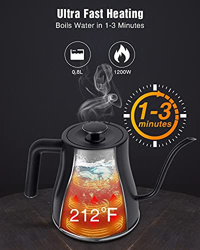 Jocuu Gooseneck Electric Pour Over Kettle with Temperature Control, Tea & Pour Over Coffee Kettle, Stainless Steel, Auto Shutoff Boil-Dry Protection, 0.8L, Matte Black