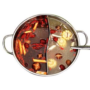 Yzakka Stainless Steel Shabu Shabu Hot Pot Pot with Divider for Induction Cooktop Gas Stove (34cm, Without Cover)