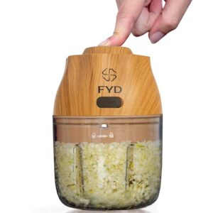 fyd electric garlic chopper, portable onion chopper – spice grinder electric with type c charge port – veggie chopper for chili ginger onion vegetable fruit and nuts – 250ml (light wood)